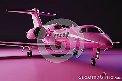 Large toy pink plane. Air travel concept. Girls' holidays. Doll luxurious expensive lifestyle. Generative Ai Stock Photo