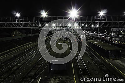 Large train station at night. Stock Photo