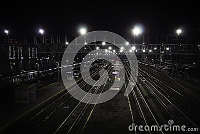 Large train station at night. Stock Photo