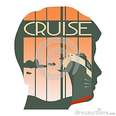 Large transoceanic cruise ship at sunset Vector Illustration