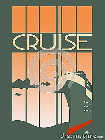 Large transoceanic cruise ship at sunset Vector Illustration