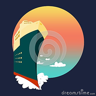 Large transoceanic cruise ship at sunset Vector Illustration