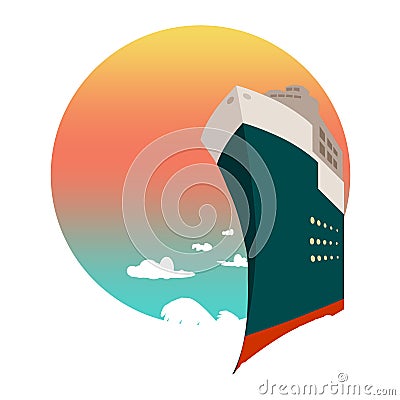 Large transoceanic cruise ship at sunset Vector Illustration