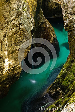 The large troughs of the SoÄa River in Slovenia Stock Photo