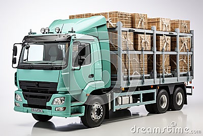 A large truck loaded with cargo shipments. White isolated Stock Photo
