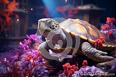 Large turtle on a blurred background close-up Stock Photo