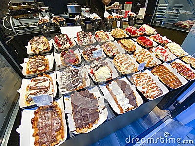 Fresh belgian waffles in Brussels, Belgium Editorial Stock Photo