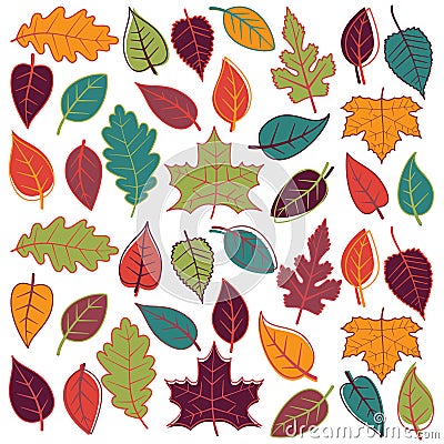Large Vector Set of Abstract Autumn Leaves Vector Illustration