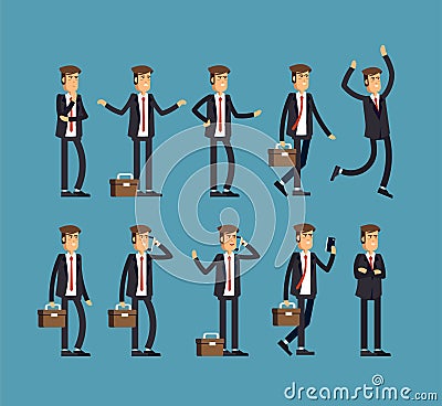 Large vector set of businessman character poses Vector Illustration