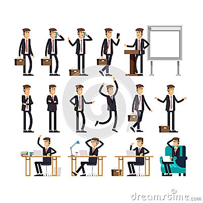 Large vector set of businessman character poses Vector Illustration