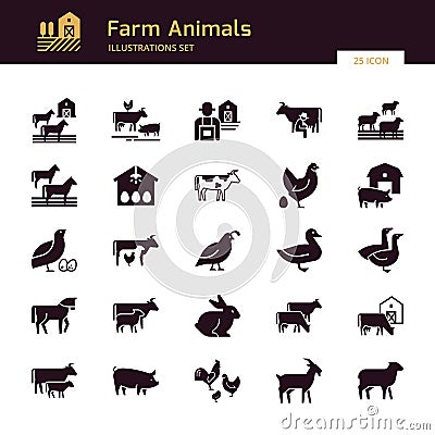 A large vector set of 25 farm and farm animal icons that are great for illustrations Vector Illustration