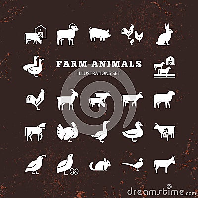 A large vector set of 25 farm and farm animal icons that are great for illustrations Vector Illustration