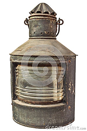 Large vintage storm lantern isolated on white Stock Photo