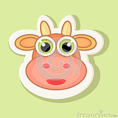 Large volumetric sticker with a depicted cow in cartoon style. Stock Photo