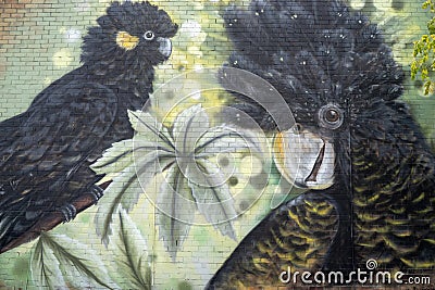 Large Wall Bird Graffiti Editorial Stock Photo