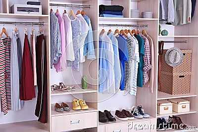 Large wardrobe with different clothes Stock Photo