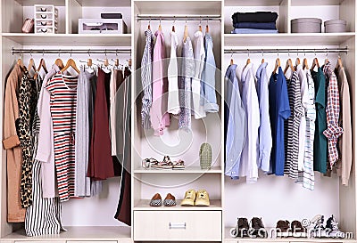 Large wardrobe with different clothes Stock Photo