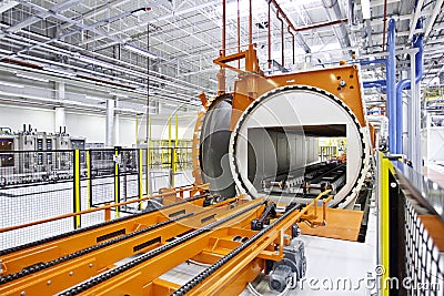 Large warehouse, autoclave machine Stock Photo