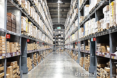 Large warehouse logistic or distribution center. Interior of war Stock Photo