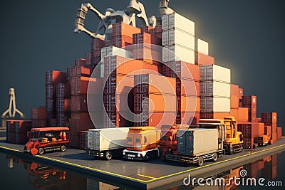 A large warehouse with rows of multiple stacks of boxes and merchandise, logistic and warehouse concept. Generative AI Stock Photo