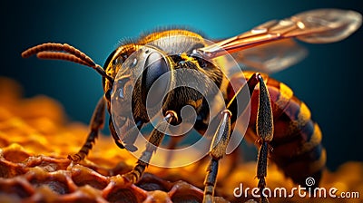 Hyper-realistic Sci-fi Image: Wasp Under The Microscope Stock Photo