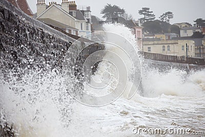 Large Waves Breaking Against Sea Wall At Dawlish In Devon Stock Photo