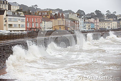 Large Waves Breaking Against Sea Wall At Dawlish In Devon Stock Photo