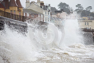 Large Waves Breaking Against Sea Wall At Dawlish In Devon Stock Photo