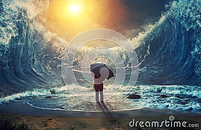 Large waves and woman Stock Photo