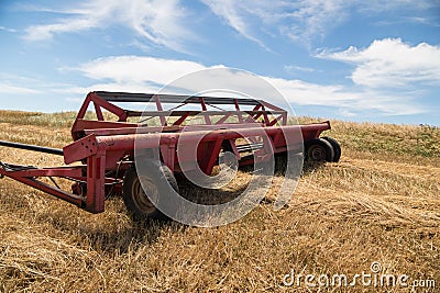 Red Harvesting Machine Stock Photo