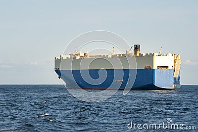 Roll-on roll-off RORO or ro-ro ships or oceangoing vehicle carrier ship anchor in the open sea Stock Photo