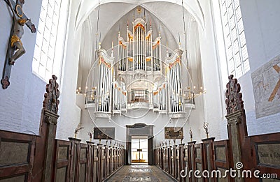 Large white church organ in an empty church Editorial Stock Photo