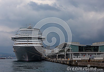 Large white cruise ship in the port of Savona, Italy Editorial Stock Photo
