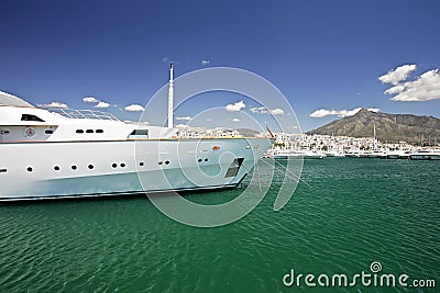 Large, white, luxurious and expensive yacht Stock Photo