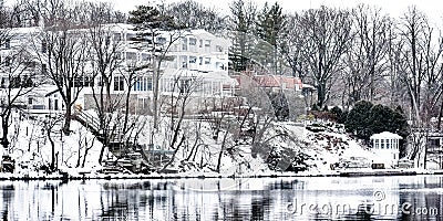 Large White Mansion on Lake Geneva, WI Stock Photo