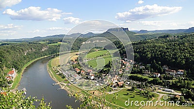 Large wide river in the background of a mountain Stock Photo