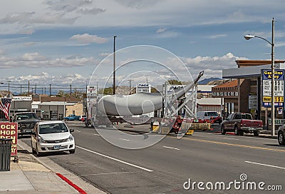Large windmill wing transport leaves Tonopah, NV, USA Editorial Stock Photo