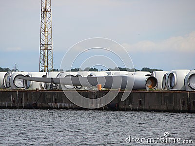 Windmill Wings at Harbor Pier Ready for Shipment Stock Photo