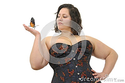 large woman with butterfly Stock Photo