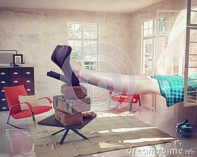 Large woman in the interior Stock Photo