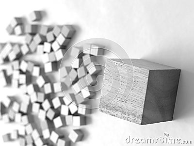 Large wooden block before outlines of smaller blocks Stock Photo