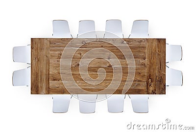 Large Wooden Meeting Table with Twelve Chairs Stock Photo