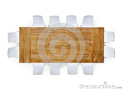 Large Wooden Table with Twelve Chairs Stock Photo