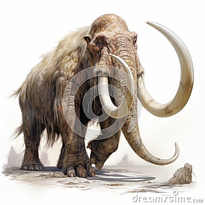 Highly Detailed Woolly Mammoth Illustration On White Background Cartoon Illustration