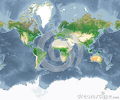 Large World Map in colour with sea desaturated Stock Photo