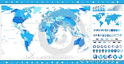 Large World Map and infographic elements Vector Illustration