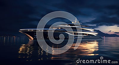 a large yacht floating at night Stock Photo