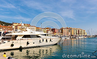 A large yacht in the harbour in Nice, France, Europe. Editorial Stock Photo