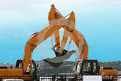 Large yellow construction vehicles Stock Photo