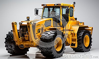 Large Yellow Tractor on White Floor Stock Photo